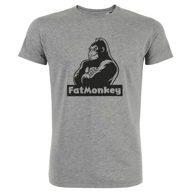 Graues Rundhals T-shirt mit FatMonkey Logo aus Bio-Baumwolle
